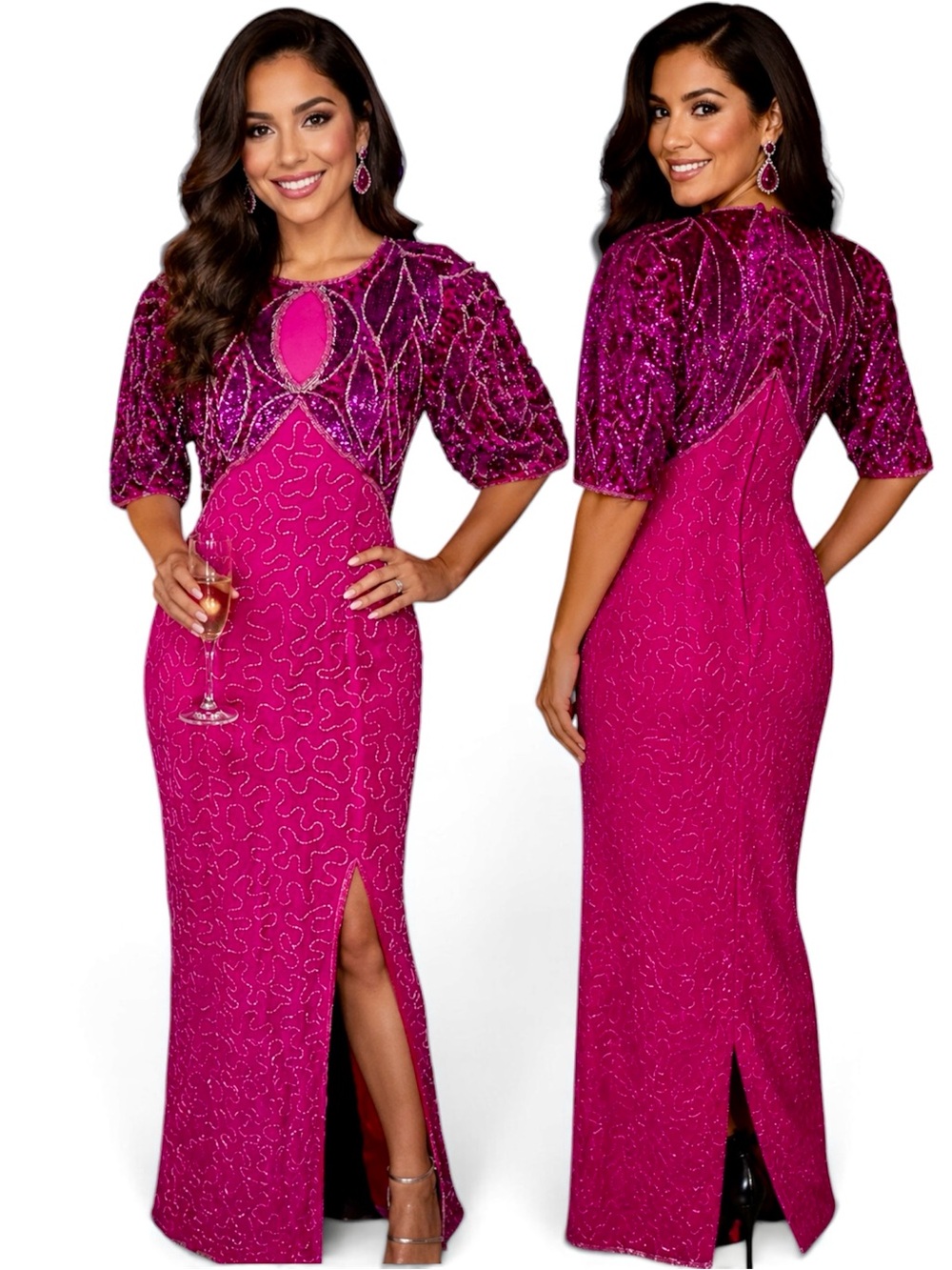 Vintage Silk Beaded Pink Pageant Prom Barbie Princess Fairy Maxi Dress 12 14